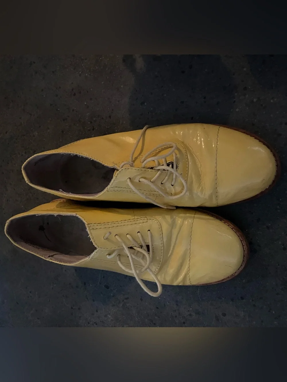 yellow oxfords with wooden heel